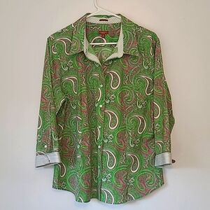 Talbots Button Down Paisley Blouse Wrinkle Resistant Cotton 3/4 Sleeze Sz. 18